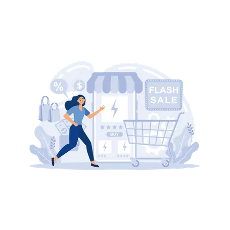 Woman buying on flash sale  Illustration