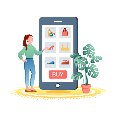 Woman buying on mobile  Illustration
