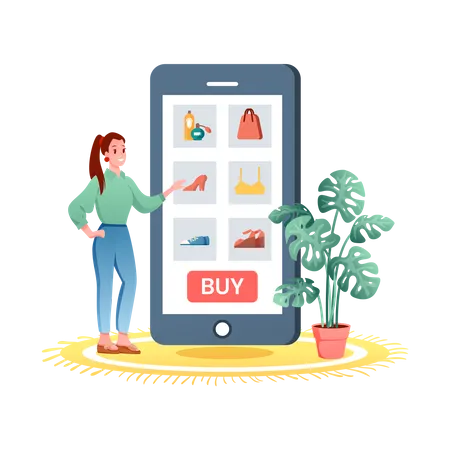 Woman buying on mobile  Illustration