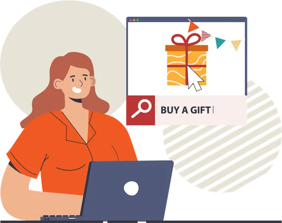 Woman buying online gift  イラスト
