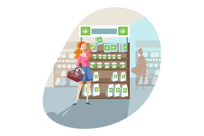 Woman buying organic product  Illustration