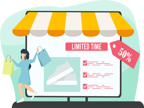 Woman buying product during discount  Illustration