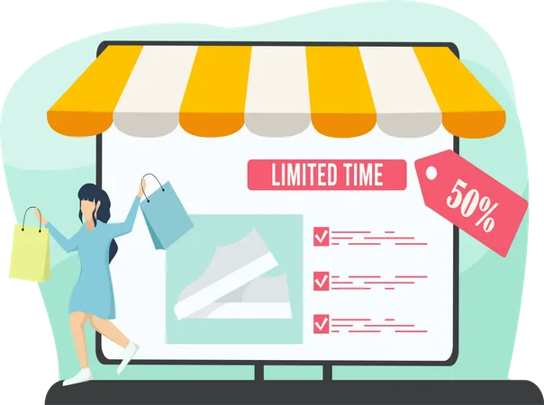 Woman buying product during discount  Illustration