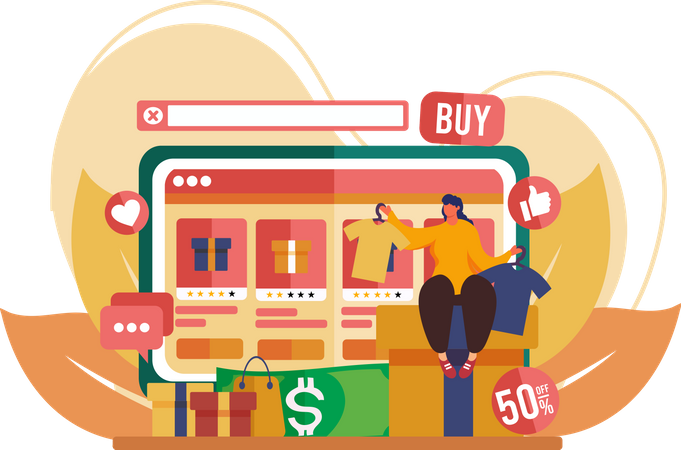 Woman buying product during offer  Illustration