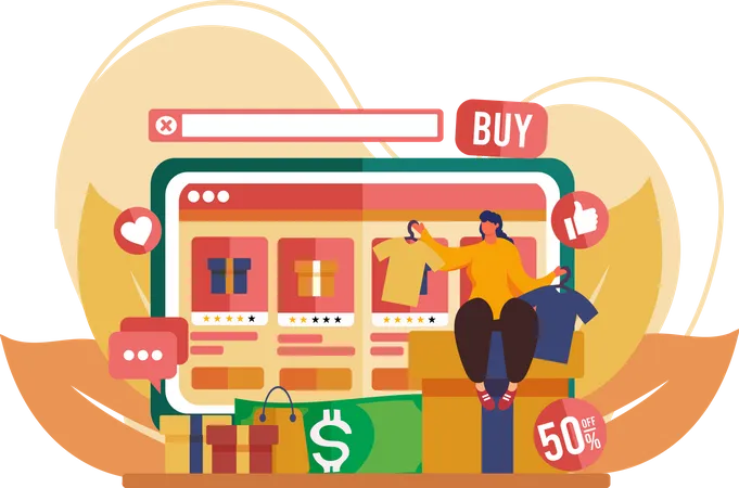 Woman buying product during offer  Illustration