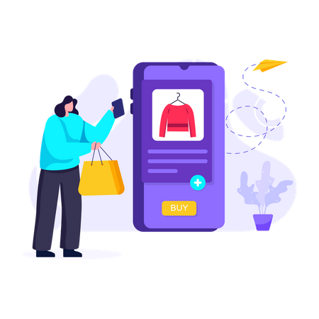 Woman buying purse from online shopping app  Illustration