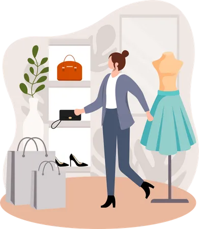 Woman buying purse  Illustration