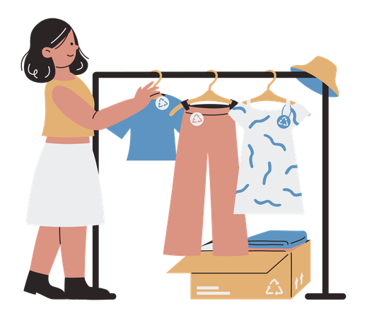 Woman Buying Second Hand Clothes  Illustration