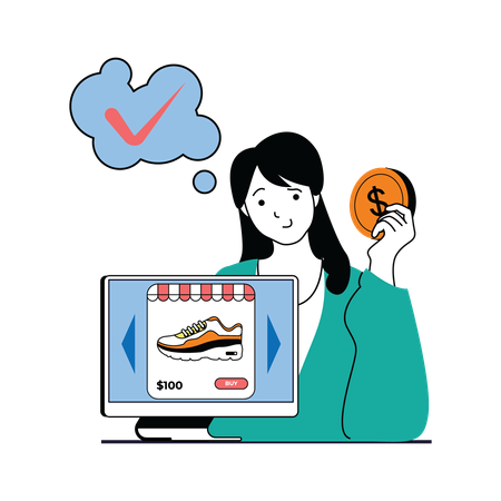 Woman Buying Shoes Online  Illustration