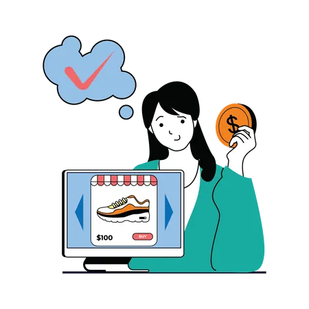 Woman Buying Shoes Online  Illustration