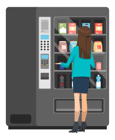 Woman buying snacks from vending machine  Illustration