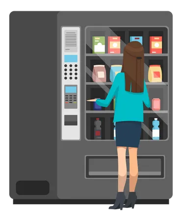 Woman buying snacks from vending machine  Illustration