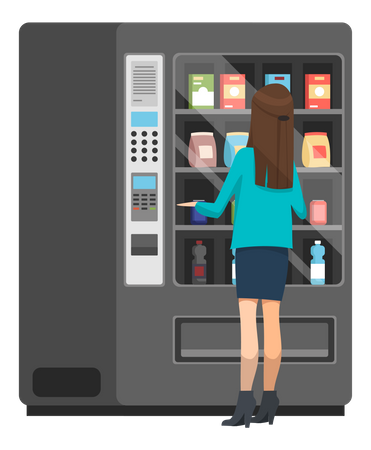 Woman buying snacks from vending machine  Illustration