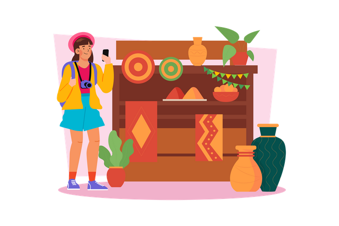 Woman buying souvenirs to give to family and friends  Illustration