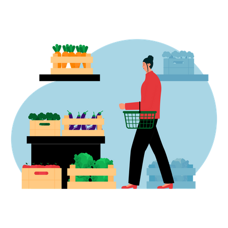 Woman buying vegetables at supermarket Illustration