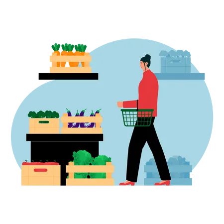 Woman buying vegetables at supermarket  Illustration