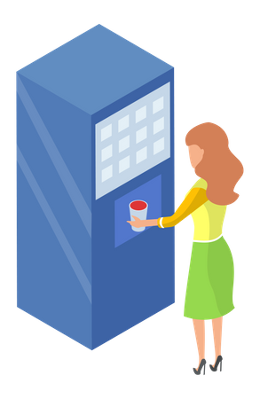 Woman buying water in vending machine Illustration