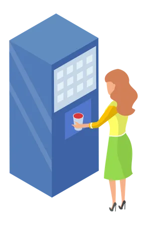 Woman buying water in vending machine Illustration