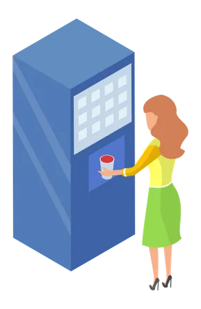 Woman buying water in vending machine  Illustration