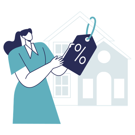 Woman buys discounted house  Illustration