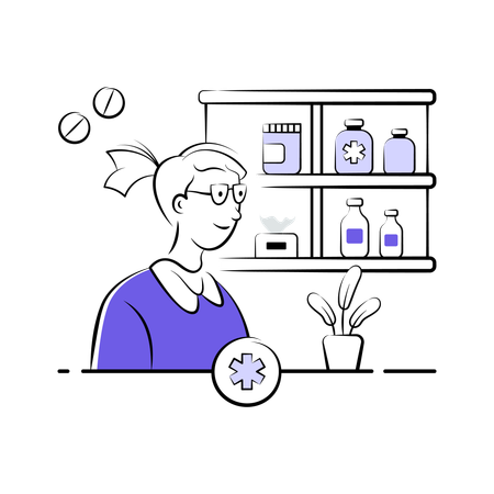 Woman buys medicines from Pharmacy Store  Illustration