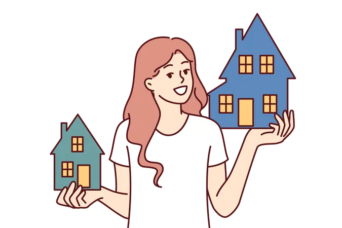 Woman buys new house  Illustration