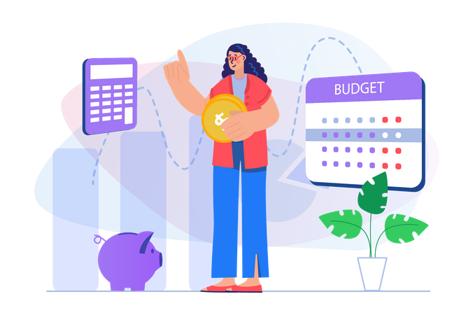 Woman calculating budget  Illustration