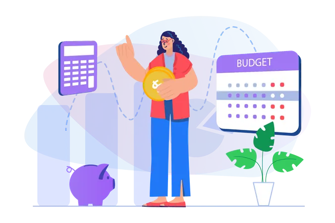 Woman calculating budget  Illustration