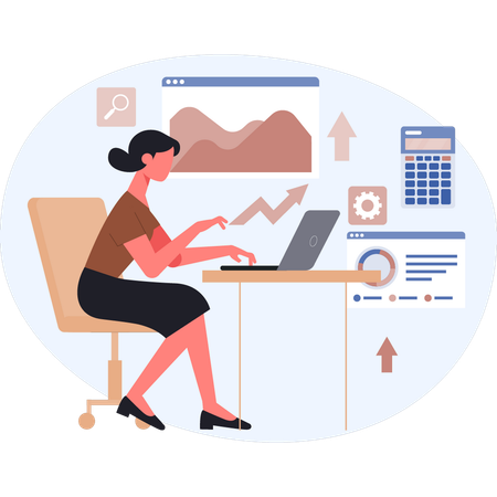 Woman calculating business profit  Illustration