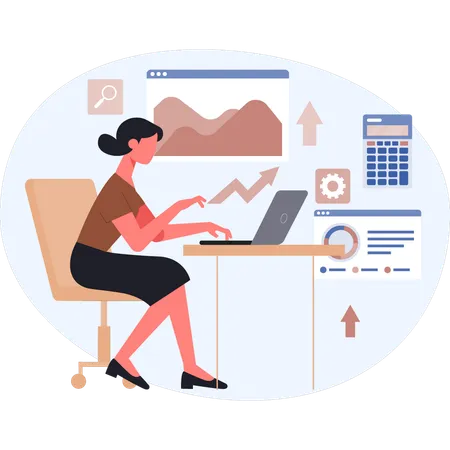 Woman calculating business profit  Illustration