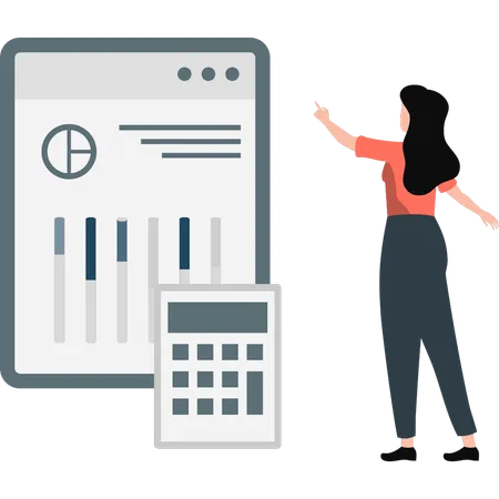 Woman calculating business profit  Illustration