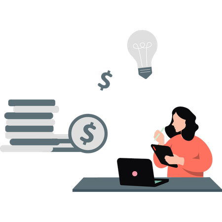 Woman calculating business profit  Illustration