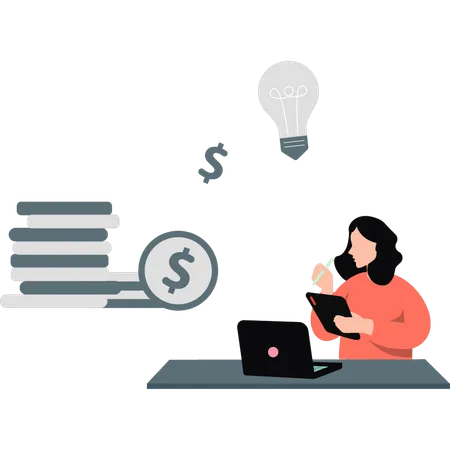 Woman calculating business profit  Illustration