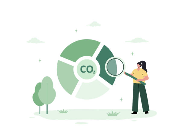 CO2 수치를 계산하는 여성  일러스트레이션