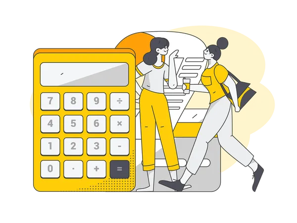 Woman calculating credit card usage  Illustration