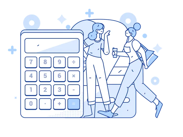 Woman calculating credit card usage  Illustration