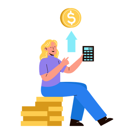Woman calculating financial growth Illustration