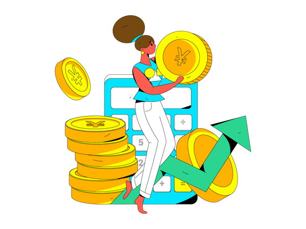 Woman calculating financial growth  Illustration