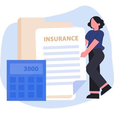 Woman calculating insurance amount  Illustration