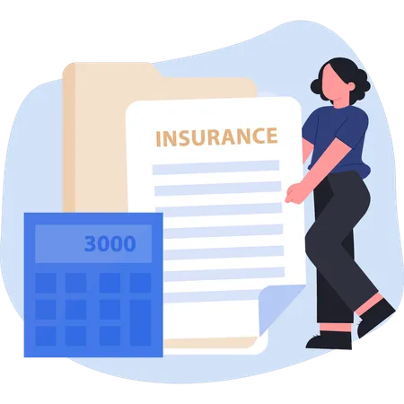 Woman calculating insurance amount  Illustration