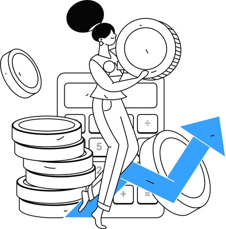 Woman calculating investment profit  Illustration