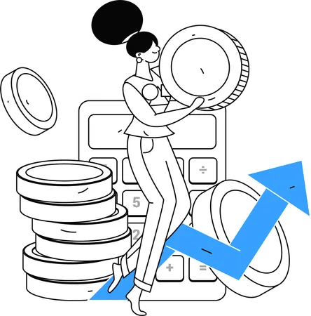 Woman calculating investment profit  Illustration