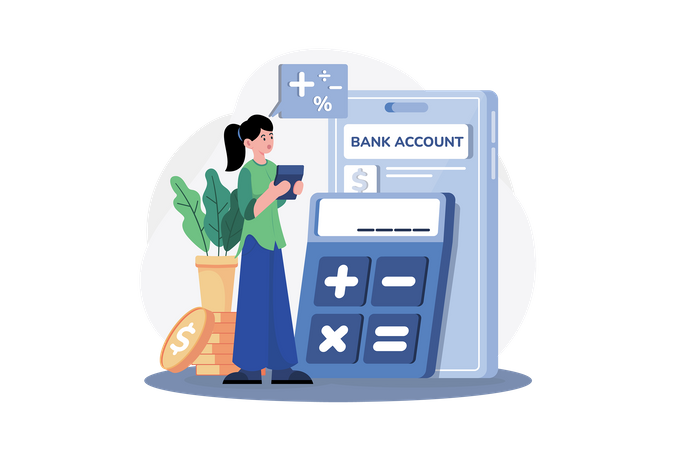 Woman Calculating Left Balance In Account  Illustration