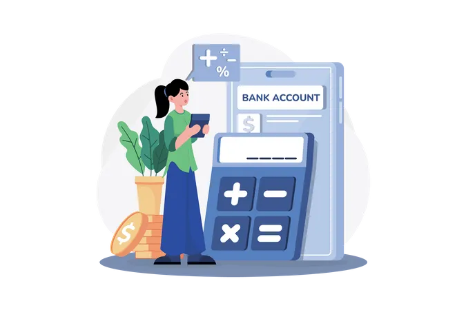 Woman Calculating Left Balance In Account Illustration