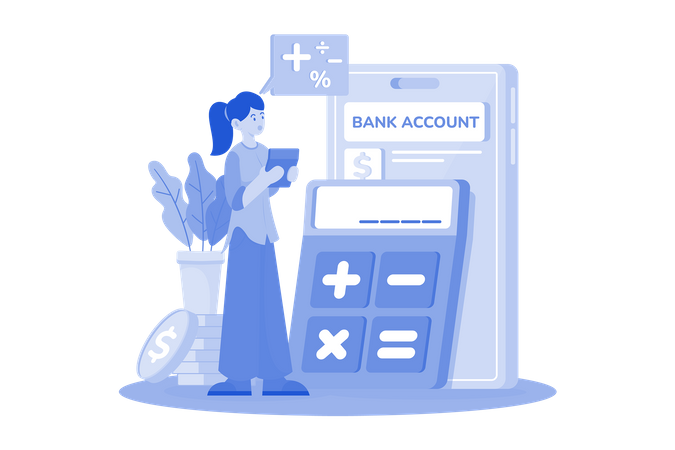 Woman Calculating Left Balance In Account  Illustration