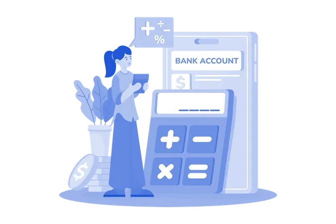 Woman Calculating Left Balance In Account Illustration