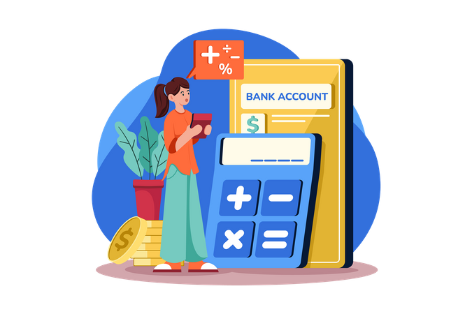 Woman Calculating Left Balance In Account  Illustration