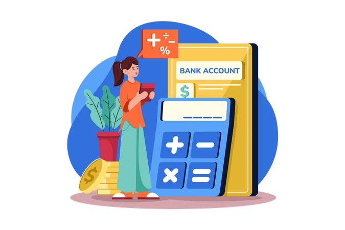 Woman Calculating Left Balance In Account  Illustration