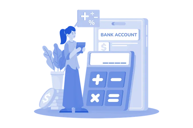 Woman Calculating Left Balance In Account  Illustration