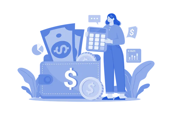 Woman Calculating Left Balance In Account  Illustration